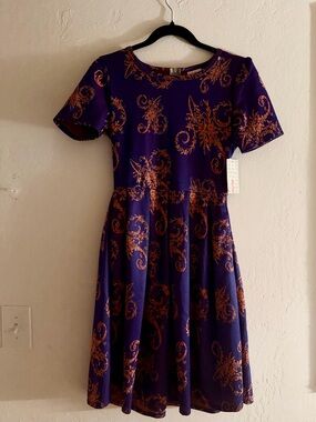 🪻 NWT LuLaRoe Amelia Purple and Orange Dress.- M
